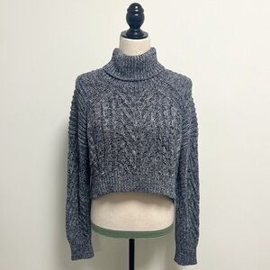 CMEO Collective Navy Blue White Cable Knit Turtleneck Hi Lo Up Together Sweater